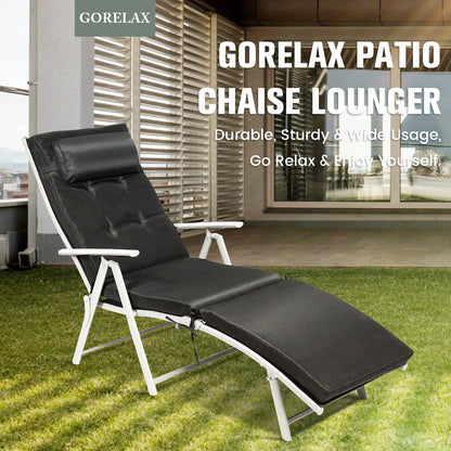 Adjustable Outdoor Lightweight Folding Chaise Lounge Chair with Pillow, Black Outdoor Chaise Lounges at Gallery Canada