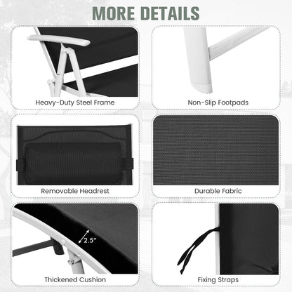 Adjustable Outdoor Lightweight Folding Chaise Lounge Chair with Pillow, Black Outdoor Chaise Lounges at Gallery Canada