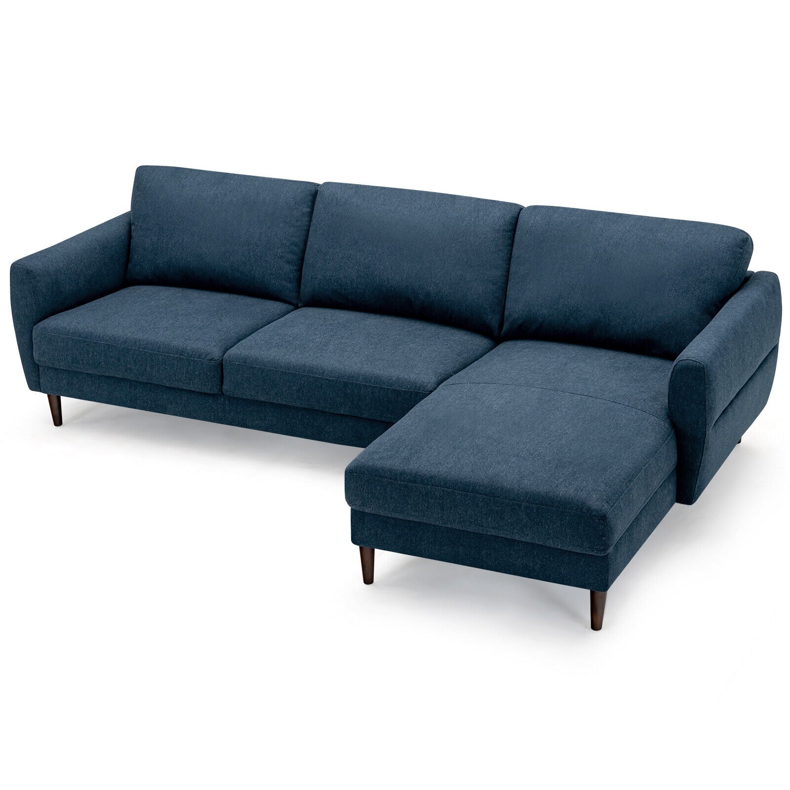 L-Shaped Fabric Sectional Sofa with Chaise Lounge and Solid Wood Legs, Navy Sofas & Loveseats at Gallery Canada