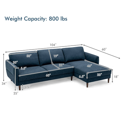 L-Shaped Fabric Sectional Sofa with Chaise Lounge and Solid Wood Legs, Navy Sofas & Loveseats at Gallery Canada