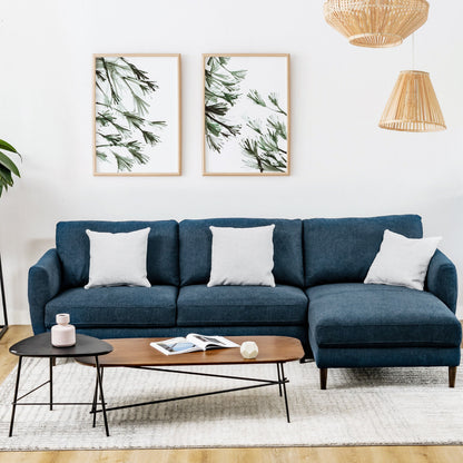 L-Shaped Fabric Sectional Sofa with Chaise Lounge and Solid Wood Legs, Navy Sofas & Loveseats at Gallery Canada