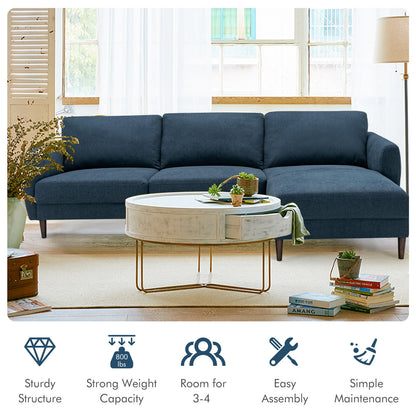 L-Shaped Fabric Sectional Sofa with Chaise Lounge and Solid Wood Legs, Navy Sofas & Loveseats at Gallery Canada