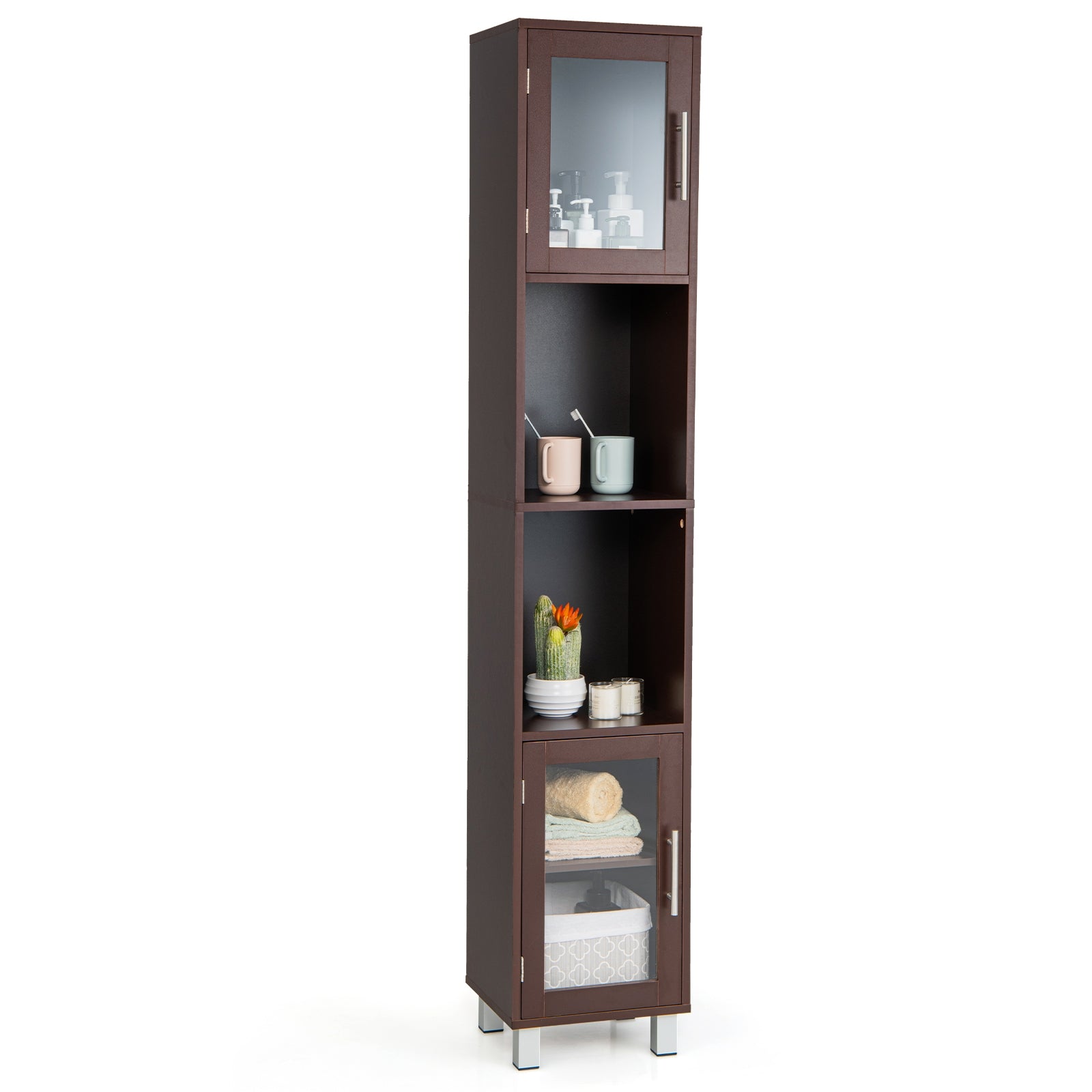 71 Inch Tall Tower Bathroom Storage Cabinet and Organizer Display Shelves for Bedroom, Brown Floor Cabinets at Gallery Canada