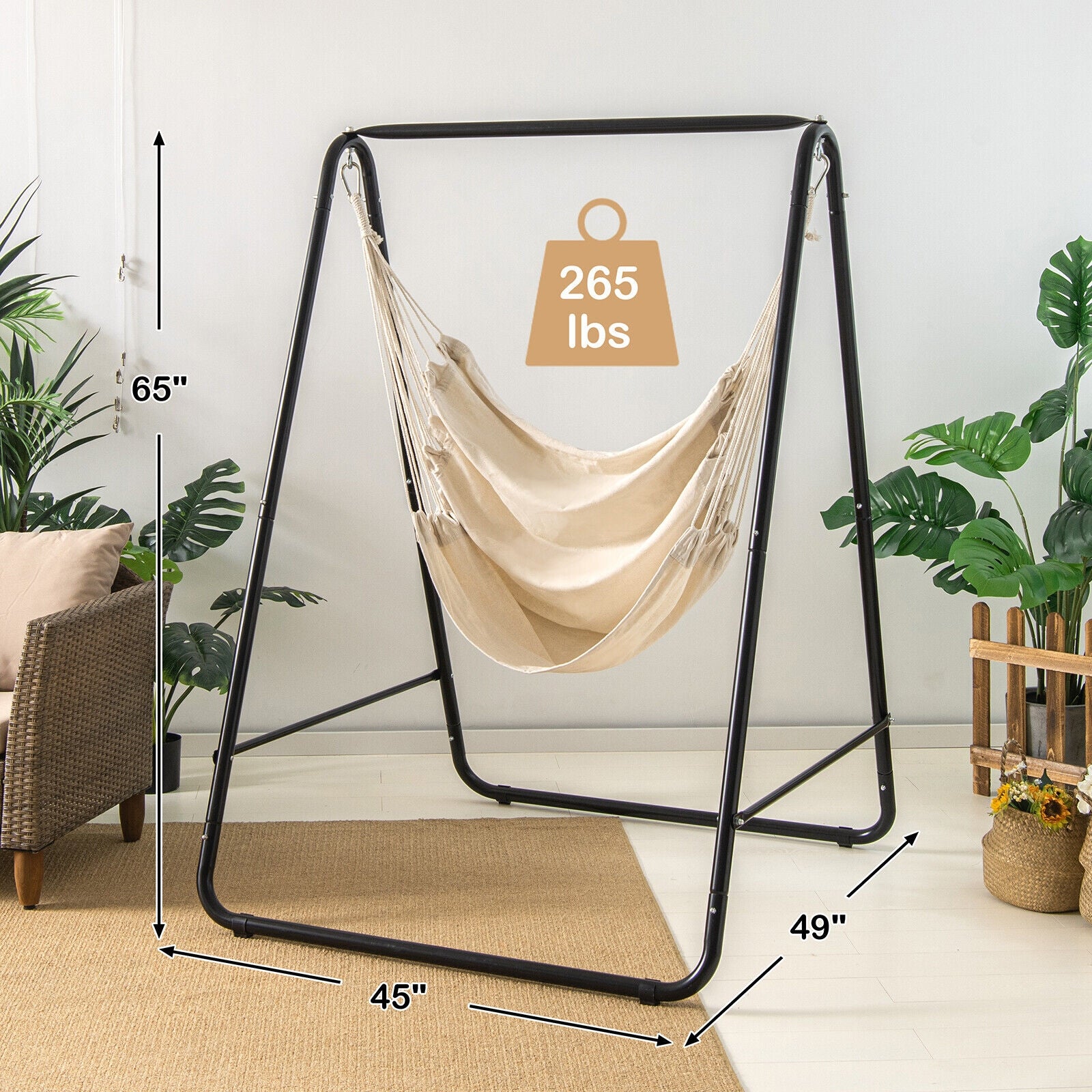 Hanging Padded Hammock Chair with Stand and Heavy Duty Steel, Beige Hammocks at Gallery Canada