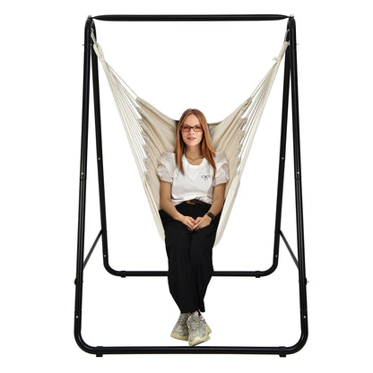 Hanging Padded Hammock Chair with Stand and Heavy Duty Steel, Beige Hammocks at Gallery Canada