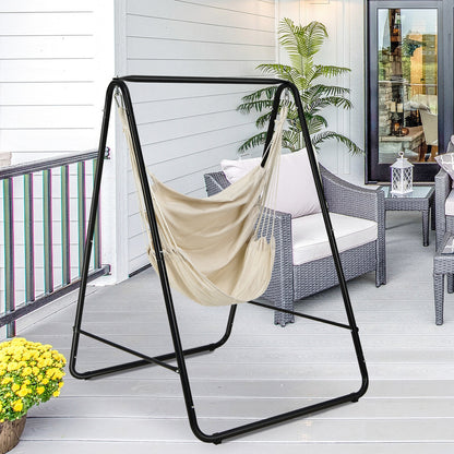 Hanging Padded Hammock Chair with Stand and Heavy Duty Steel, Beige Hammocks at Gallery Canada
