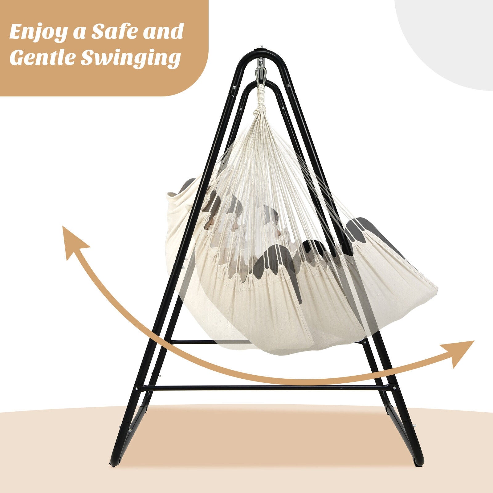 Hanging Padded Hammock Chair with Stand and Heavy Duty Steel, Beige Hammocks at Gallery Canada
