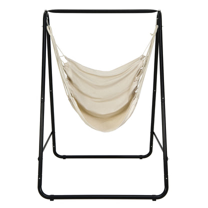 Hanging Padded Hammock Chair With Stand, Beige Hammocks Beige at Gallery Canada