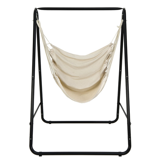 Hanging Padded Hammock Chair with Stand and Heavy Duty Steel, Beige Hammocks Beige at Gallery Canada