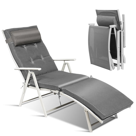Adjustable Folding Chaise Lounge Chair, Gray