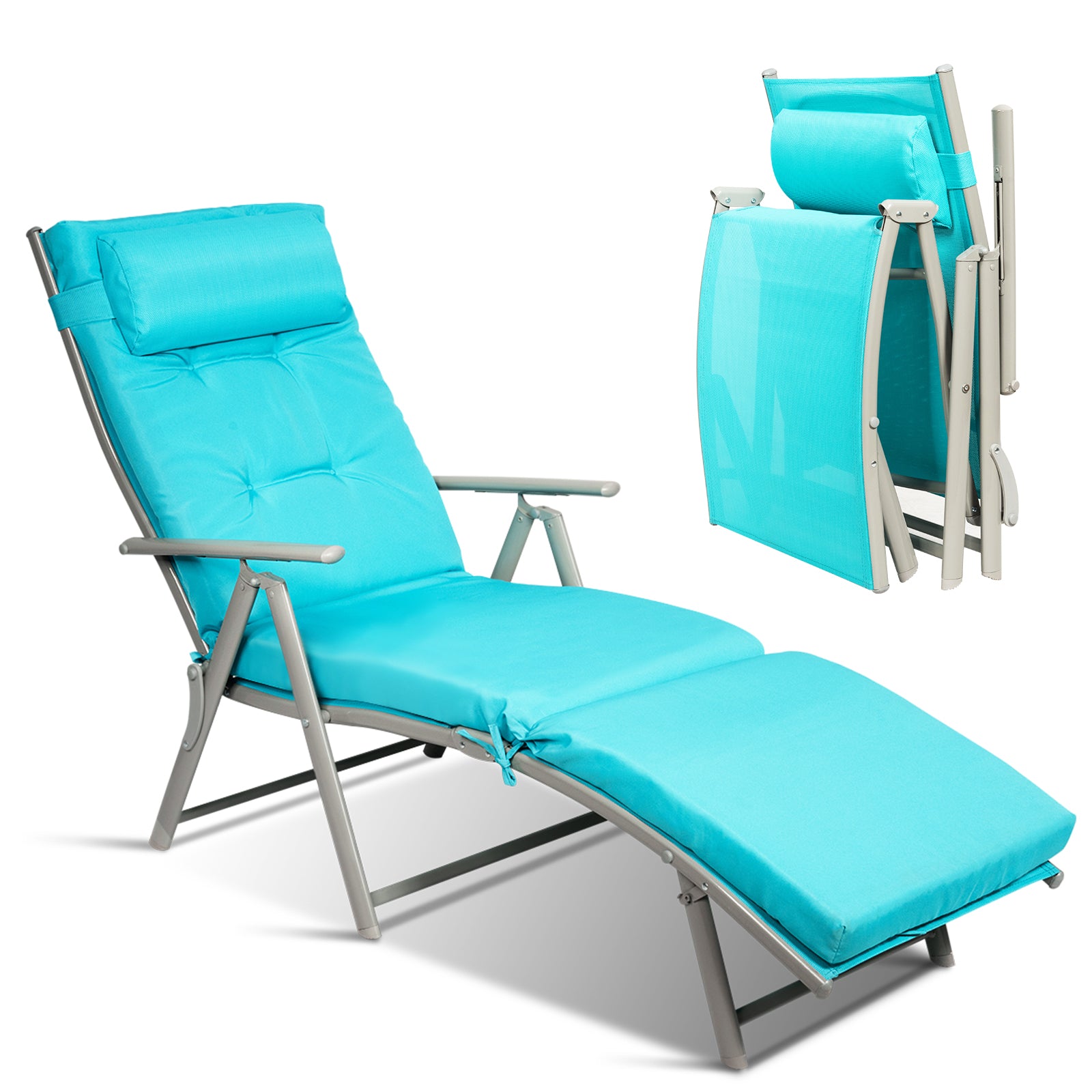 Adjustable Lightweight Folding Chaise Lounge Chair, Blue Outdoor Chaise Lounges Blue at Gallery Canada