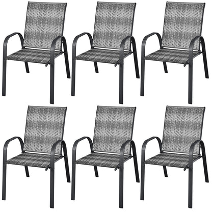 Set of 6 Outdoor PE Wicker Stackable Chairs with Sturdy Steel Frame, Gray Patio Dining Chairs at Gallery Canada