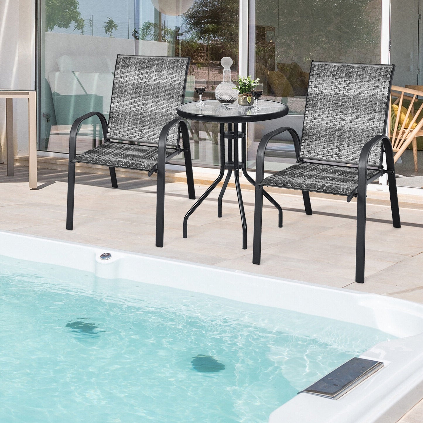 Set of 6 Outdoor PE Wicker Stackable Chairs with Sturdy Steel Frame, Gray Patio Dining Chairs at Gallery Canada