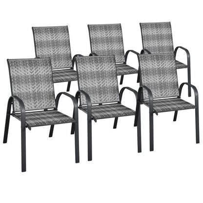 Set of 6 Outdoor PE Wicker Stackable Chairs with Sturdy Steel Frame, Gray Patio Dining Chairs at Gallery Canada