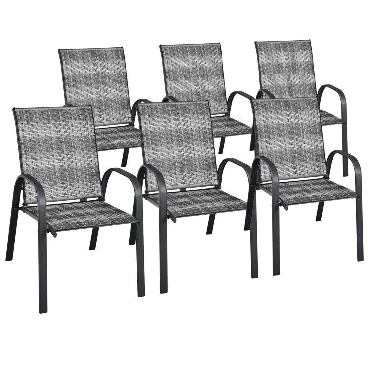 6 Outdoor PE Wicker Stackable Chairs, Steel Frame, Gray Patio Dining Chairs Gray at Gallery Canada