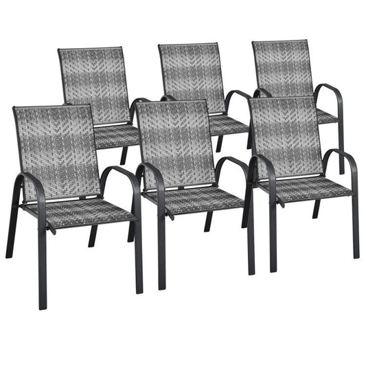 6 Outdoor PE Wicker Stackable Chairs, Steel Frame, Gray Patio Dining Chairs Gray at Gallery Canada