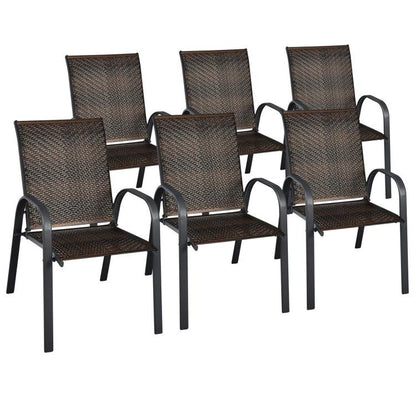 Set of 6 Outdoor PE Wicker Stackable Chairs with Sturdy Steel Frame, Brown Patio Dining Chairs at Gallery Canada