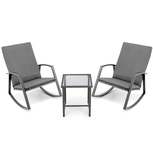 3 Pieces Patio Rattan Rocking Furniture Set, Gray Patio Conversation Sets Gray at Gallery Canada