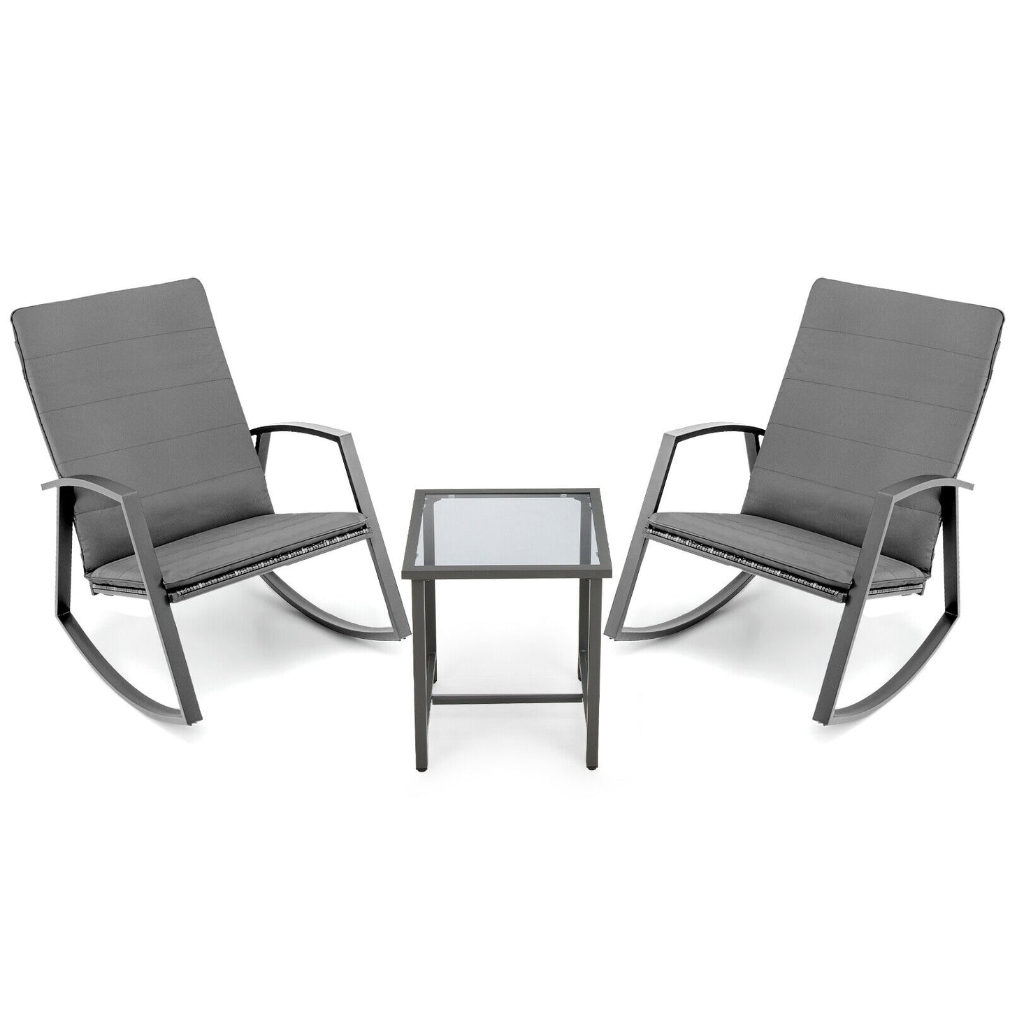 3 Pieces Patio Rattan Rocking Furniture Set, Gray Patio Conversation Sets at Gallery Canada