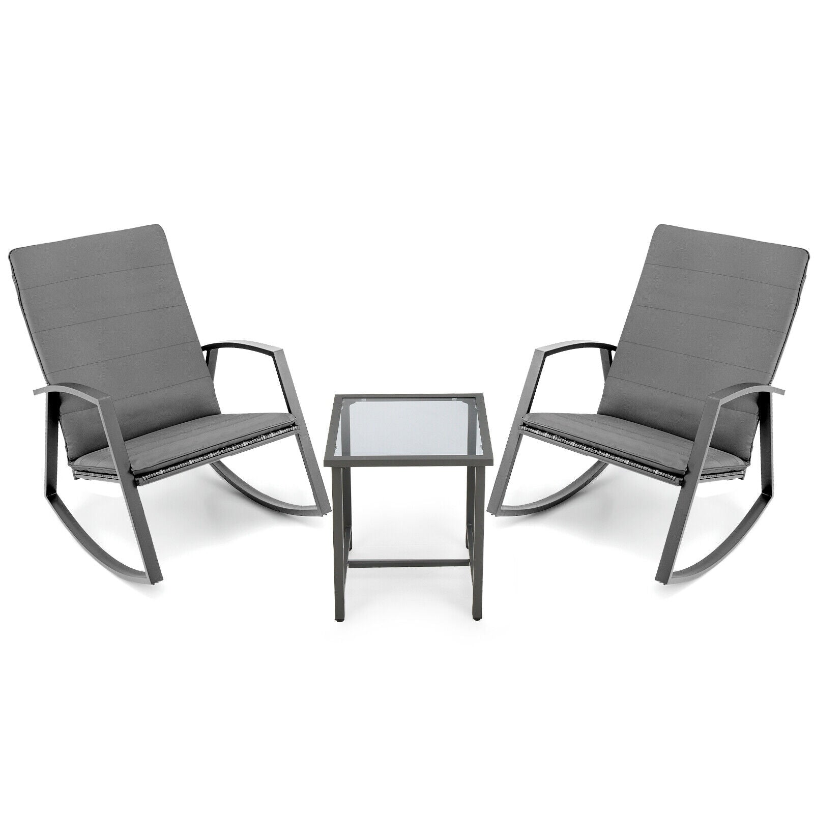 3 Pieces Patio Rattan Rocking Furniture Set, Gray Patio Conversation Sets at Gallery Canada
