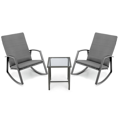 3 Pieces Patio Rattan Rocking Furniture Set, Gray Patio Conversation Sets at Gallery Canada