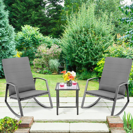 3 Pieces Patio Rattan Rocking Furniture Set, Gray Patio Conversation Sets Gray at Gallery Canada