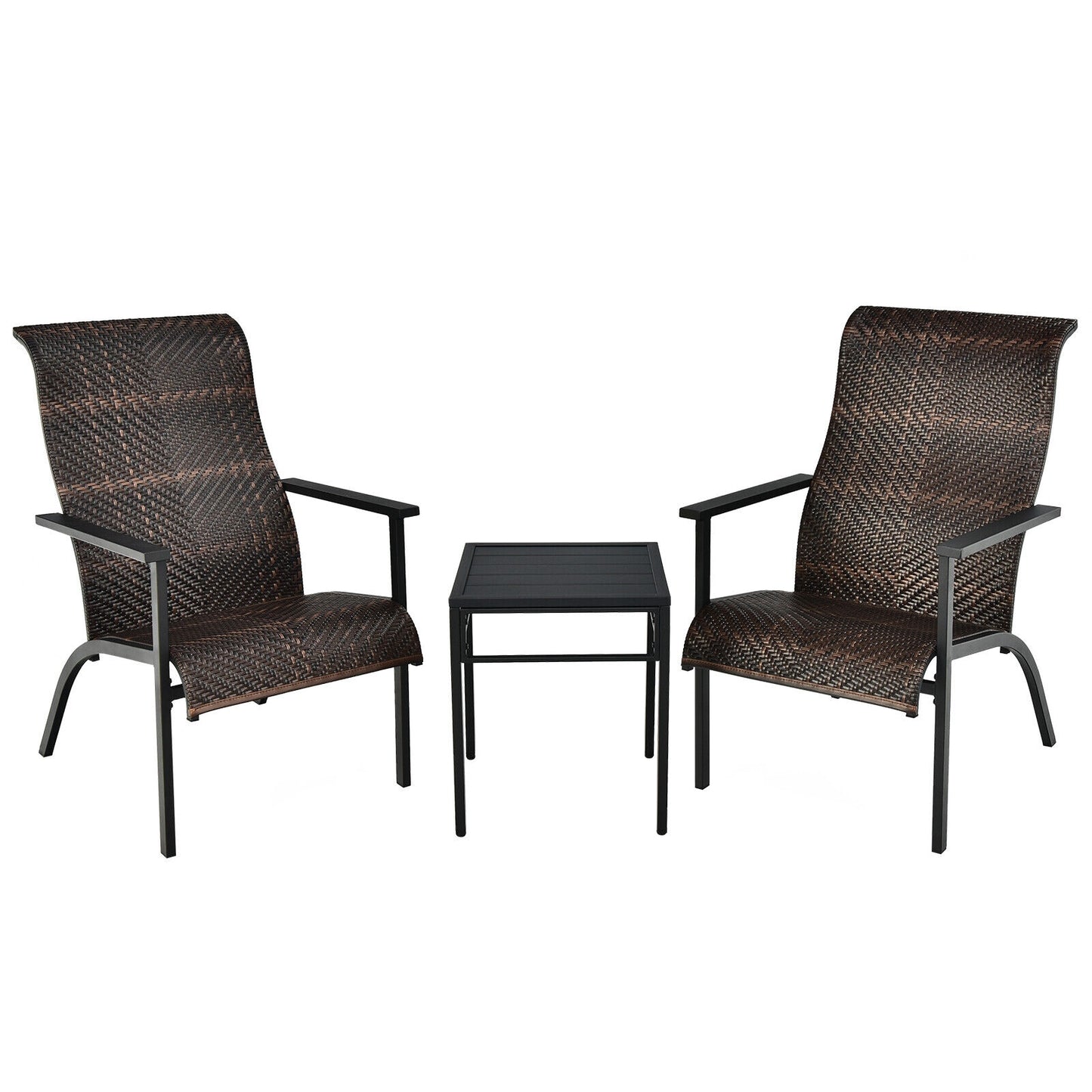 3 Pieces Patio Rattan Bistro Set with High Backrest and Armrest, Brown Patio Conversation Sets Brown at Gallery Canada