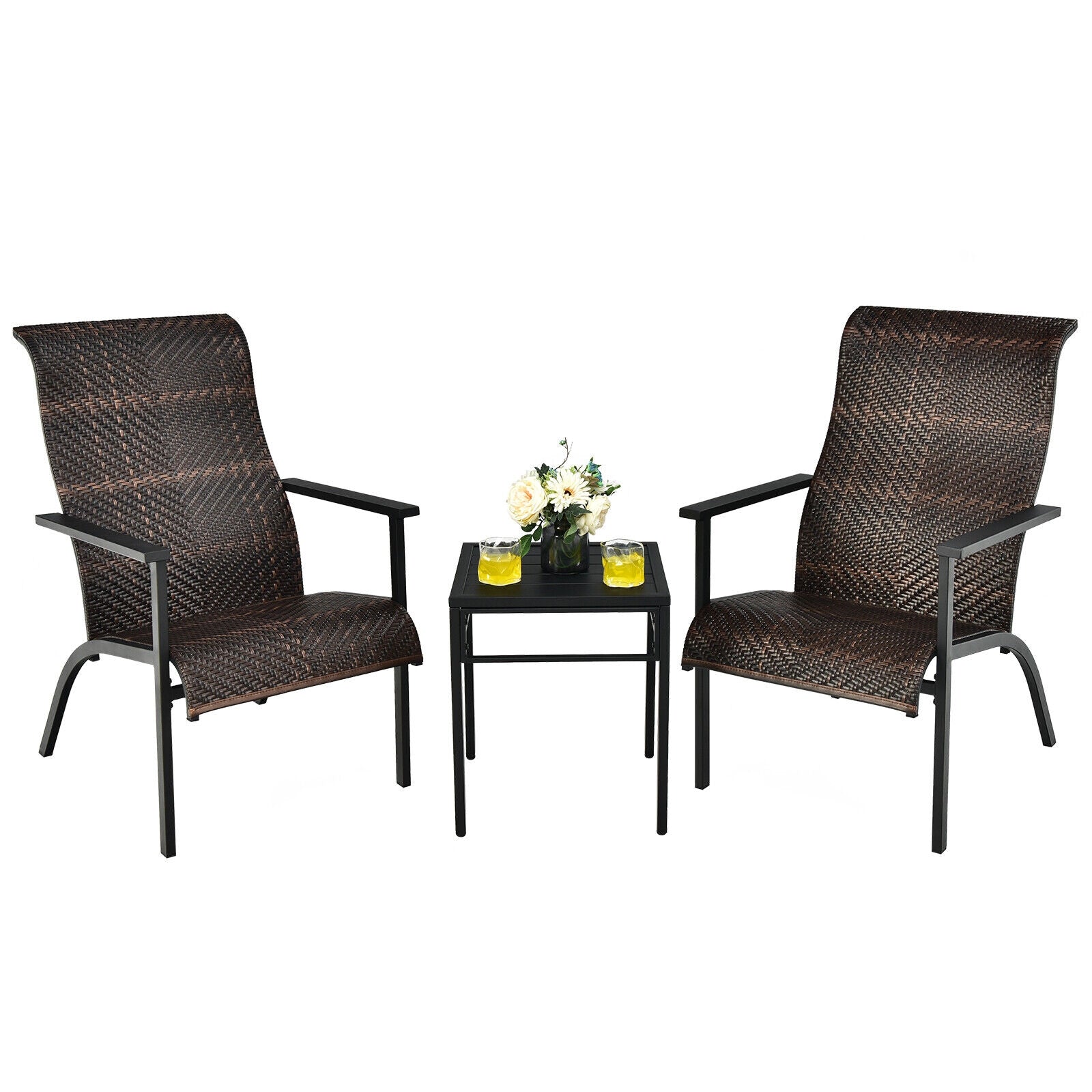 3 Pieces Patio Rattan Bistro Set with High Backrest and Armrest, Brown Patio Conversation Sets at Gallery Canada