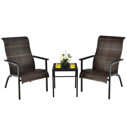 3 Pieces Patio Rattan Bistro Set with High Backrest and Armrest, Brown Patio Conversation Sets at Gallery Canada