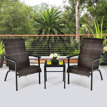 3 Pieces Patio Rattan Bistro Set with High Backrest and Armrest, Brown Patio Conversation Sets at Gallery Canada
