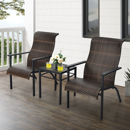 3 Pieces Patio Rattan Bistro Set with High Backrest and Armrest, Brown Patio Conversation Sets at Gallery Canada