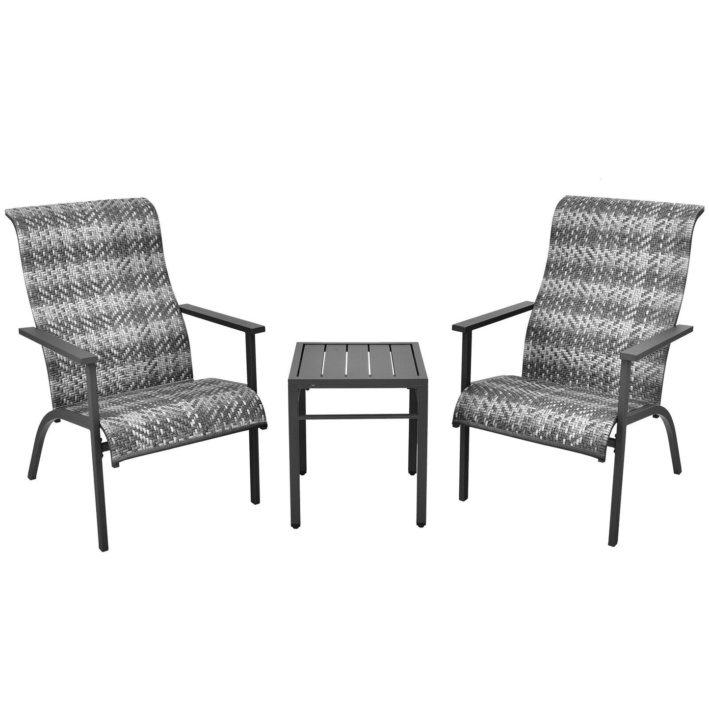 3 Pieces Patio Rattan Bistro Set with High Backrest and Armrest, Gray Patio Conversation Sets Gray at Gallery Canada