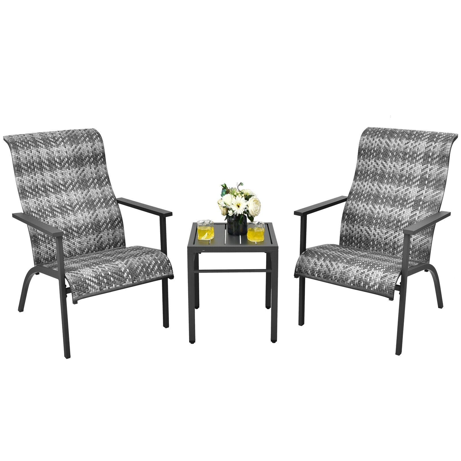 3 Pieces Patio Rattan Bistro Set with High Backrest and Armrest, Gray Patio Conversation Sets at Gallery Canada