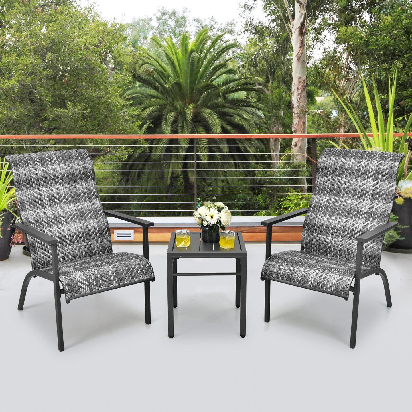 3 Pieces Patio Rattan Bistro Set with High Backrest and Armrest, Gray Patio Conversation Sets at Gallery Canada