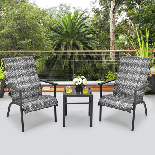 3 Pieces Patio Rattan Bistro Set with High Backrest and Armrest, Gray Patio Conversation Sets Gray at Gallery Canada