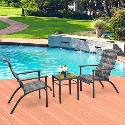 3 Pieces Patio Rattan Bistro Set with High Backrest and Armrest, Gray Patio Conversation Sets at Gallery Canada