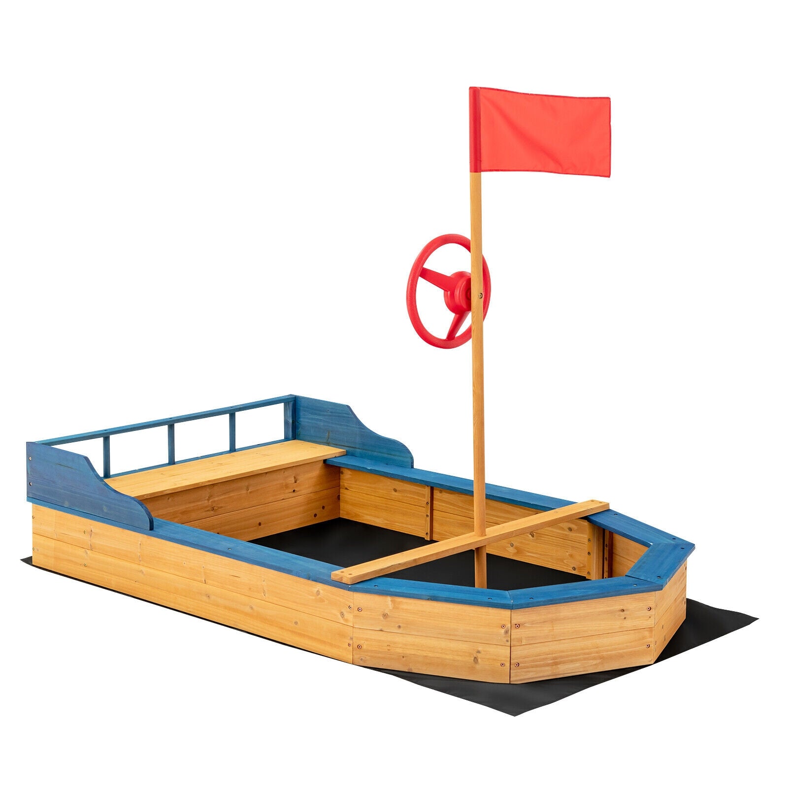 Kids' Pirate Boat Sandbox with Flag and Rudder, Natural Sandboxes at Gallery Canada