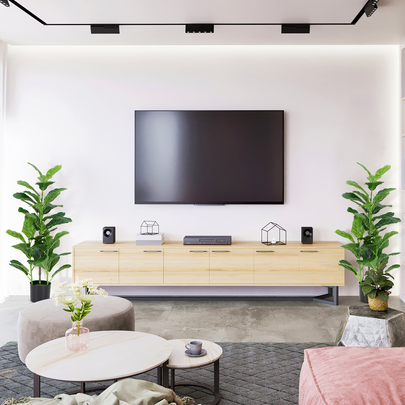 2-Pack Artificial Fiddle Leaf Fig Tree for Indoor and Outdoor, Green Faux Plants at Gallery Canada