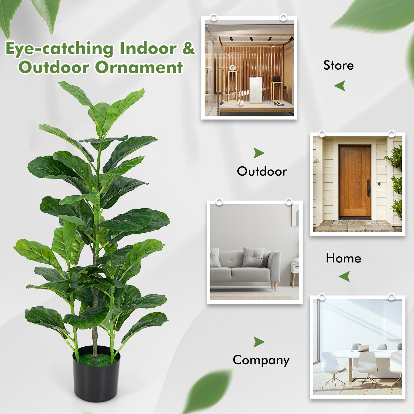 2-Pack Artificial Fiddle Leaf Fig Tree for Indoor and Outdoor, Green Faux Plants at Gallery Canada