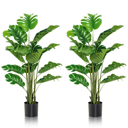 2 Pieces 5 Feet Artificial Monstera Tree Set, Green Faux Plants at Gallery Canada