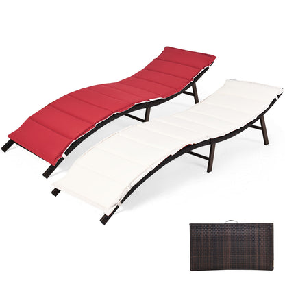 2 Pieces Folding Patio Lounger Chair, Red Outdoor Chaise Lounges at Gallery Canada