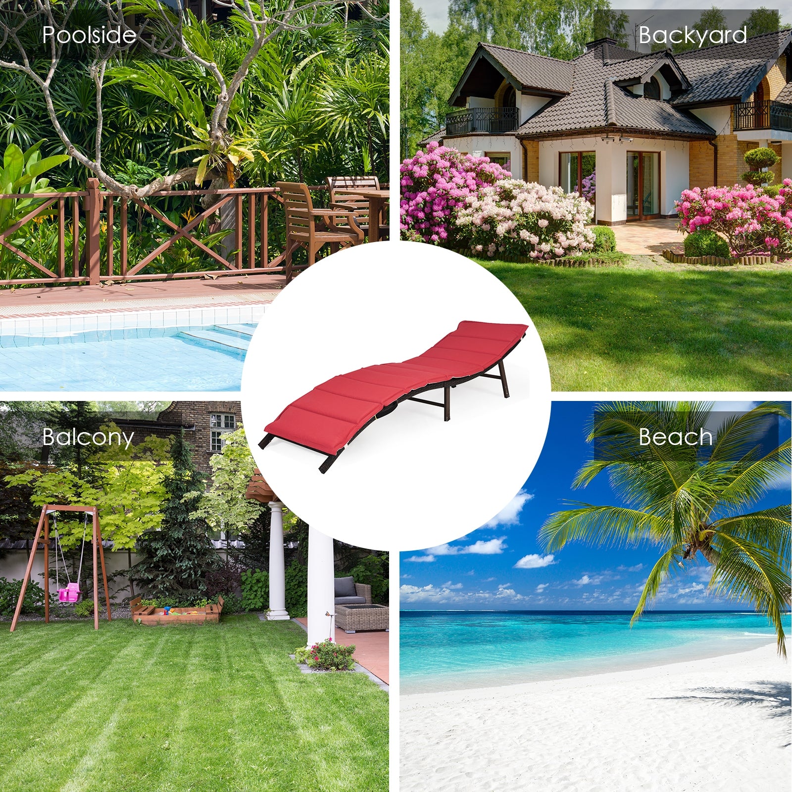 2 Pieces Folding Patio Lounger Chair, Red Outdoor Chaise Lounges at Gallery Canada