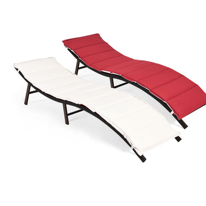 2 Pieces Folding Patio Lounger Chair, Red Outdoor Chaise Lounges at Gallery Canada