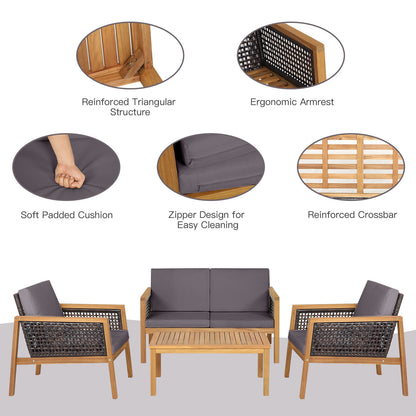 4 Pieces Patio Rattan Furniture Set with Removable Cushions, Gray Patio Conversation Sets at Gallery Canada