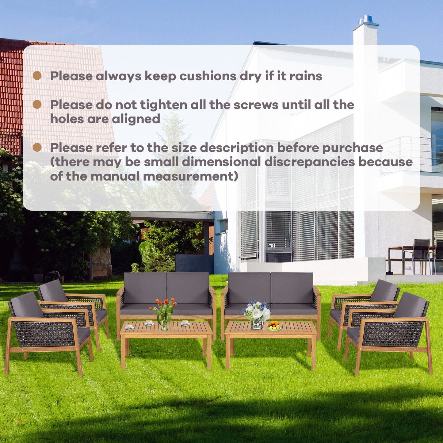 4 Pieces Patio Rattan Furniture Set with Removable Cushions, Gray Patio Conversation Sets at Gallery Canada