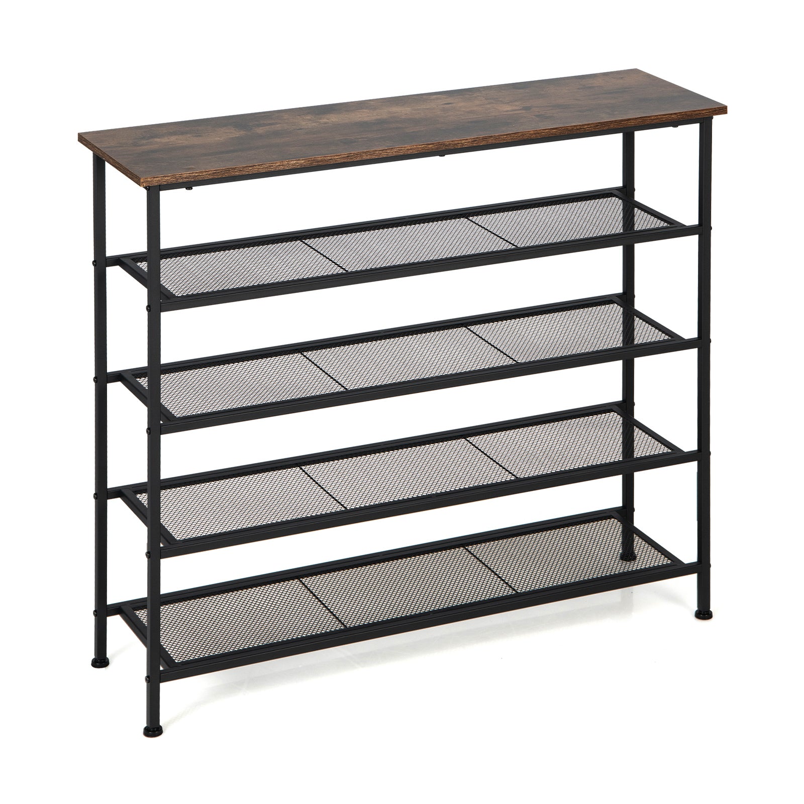 Industrial 5-Tier Metal Shoe Rack, 4 Shelves For 16-20 Pairs, Rustic Brown Shoe Racks & Storage Benches Rustic Brown at Gallery Canada