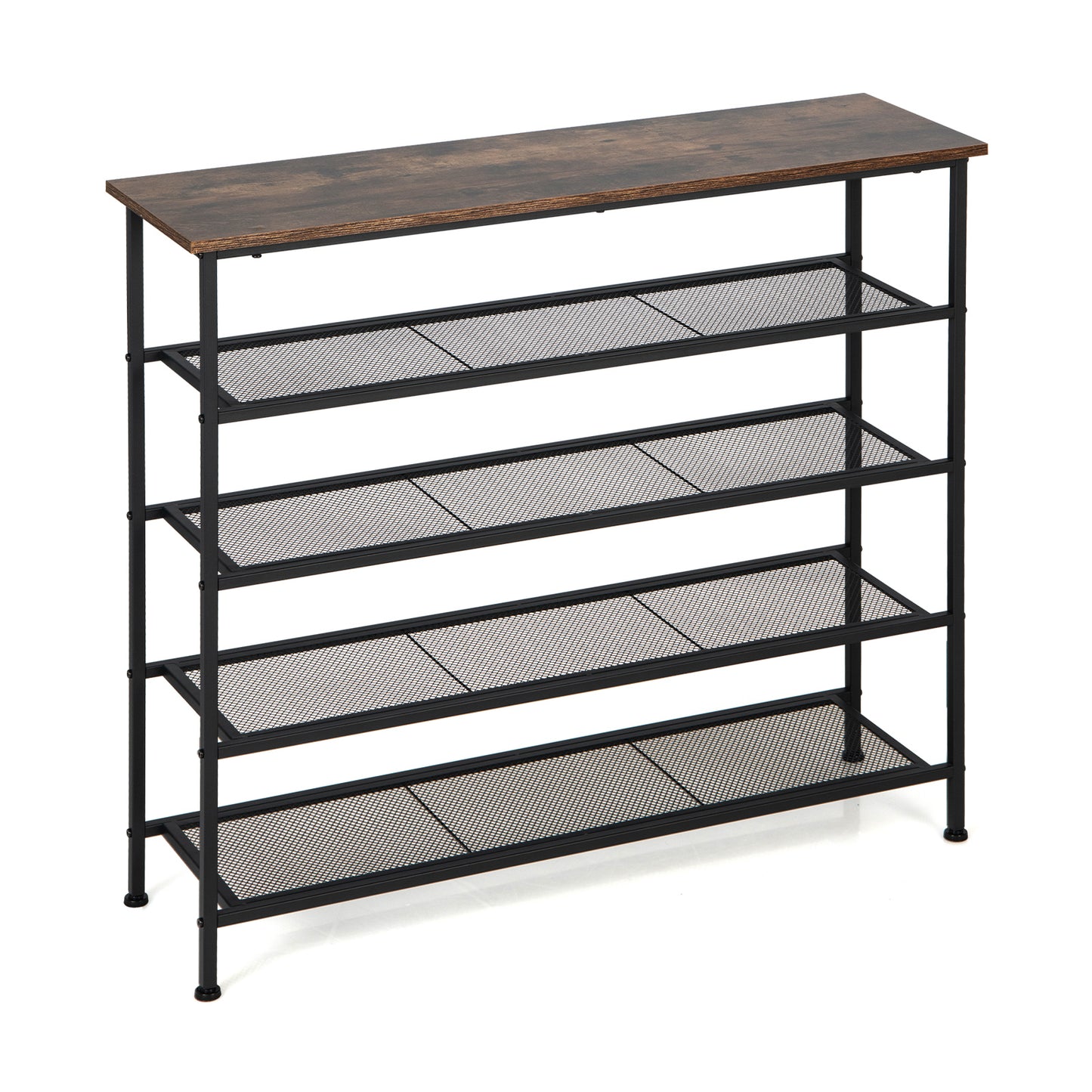 Industrial 5-Tier Metal Shoe Rack, 4 Shelves For 16-20 Pairs, Rustic Brown Shoe Racks & Storage Benches Rustic Brown at Gallery Canada