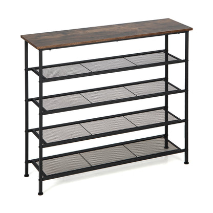 Industrial 5-Tier Metal Shoe Rack, 4 Shelves For 16-20 Pairs, Rustic Brown Shoe Racks & Storage Benches Rustic Brown at Gallery Canada