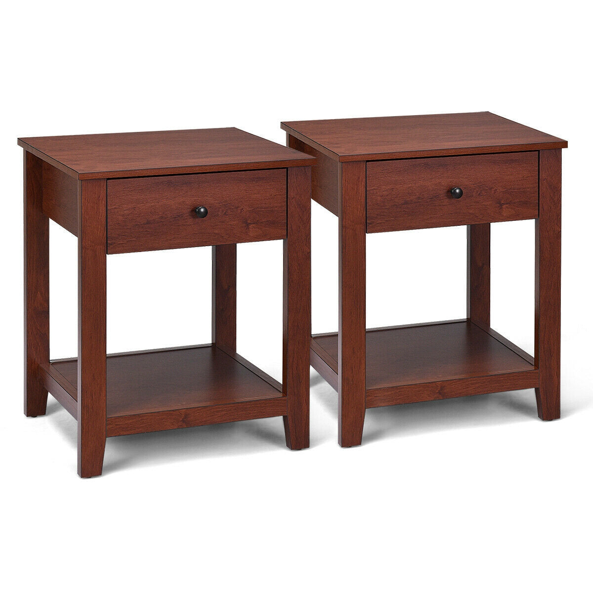 Set of 2 Nightstands, Storage Shelf, Pull Handle, Brown Nightstands at Gallery Canada