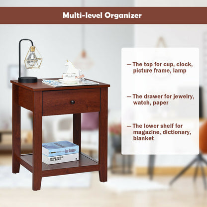 Set of 2 Nightstands, Storage Shelf, Pull Handle, Brown Nightstands at Gallery Canada